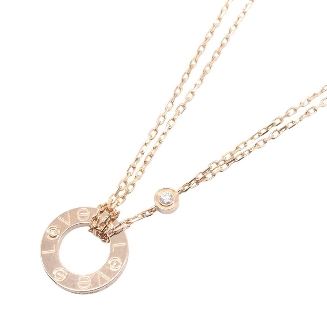 Cartier Love Circle Necklace 2PD Jewelry 18KPG (Pink Gold) Diamond Women's Gold Tone Clear B7224509: --- Catalog ---Category: SizePendant Size: 13mm x 13mm / 0.51'' x 0.51''Neck Circumference: 41 cm / 16.14''Category: DesignGender: WomenMaterial: Pink gold (18K)Necklace Type: NecklaceCategory: Genera