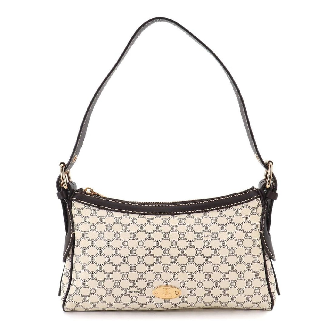 Celine Macadam Pattern Shoulder Handbag, Leather, White/Brown, Gold Hardware: --- Catalog ---Category: SizeSize (HxWxD): 15cm x 25.5cm x 8cm / 5.9'' x 10.03'' x 3.14''Category: DesignType: Handbag, Shoulder bagColor: Brown, WhiteGender: WomenMaterial: PVC , Leather Category: Ge