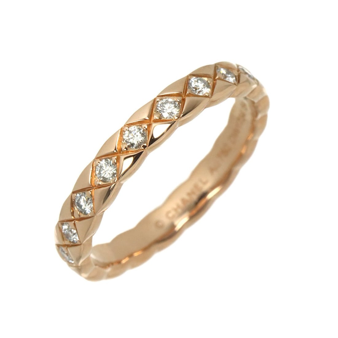 Chanel Coco Crush Small Ring #54, Diamond, 18K Pink Gold (750), Matelassé Style.: --- Catalog ---Category: SizeUS Size: 7Brand Size: 54Category: DesignType: Band ringGender: WomenMaterial: Pink gold (18K)Category: GeneralBrand: Chanel--- Item List ---Section: ConditionRanking: Rank