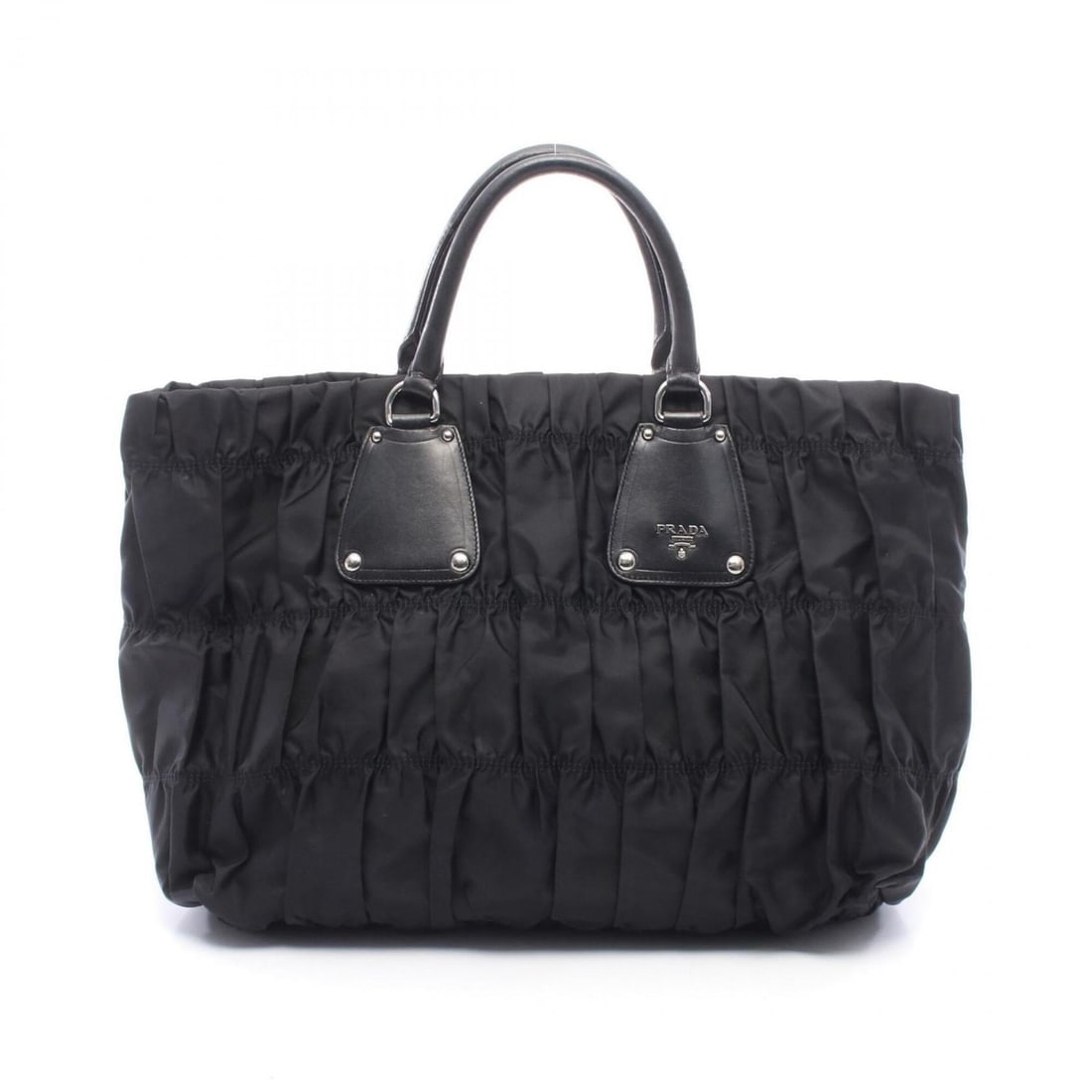 Prada gathered tote bag/handbag, nylon and leather, women's, black. (1 of 12)