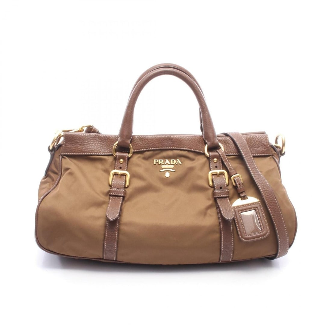 Prada TESSUTO+VIT.DAI 2-Way Handbag, Nylon and Leather, Women's, Brown (BN2032) (1 of 11)