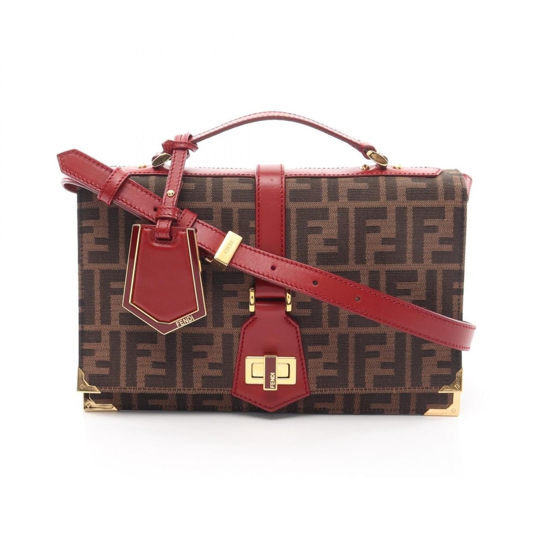 Fendi Zucca 2-Way Handbag - Canvas and Leather Women's Brown, Red, Black: --- Catalog ---Category: SizeSize (HxWxD): 17cm x 27cm x 3cm / 6.69'' x 10.62'' x 1.18''Category: DesignType: HandbagColor: Black, Brown, Red colorGender: WomenMaterial: Canvas , Leather Category: Gen