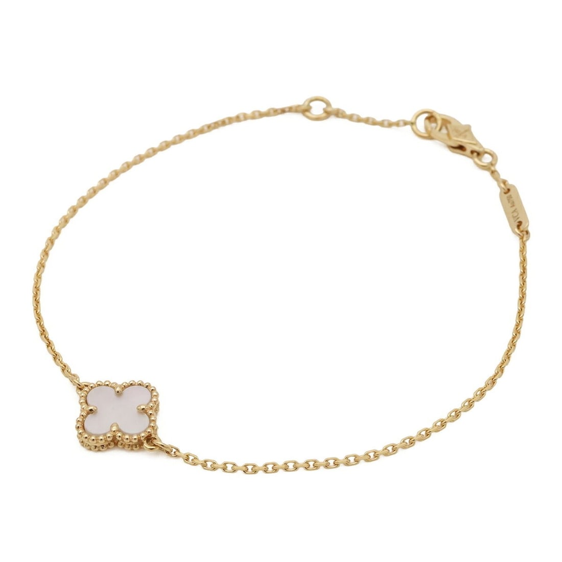 Van Cleef & Arpels VCA Sweet Alhambra Bracelet 18K Yellow Gold Mother-of-Pearl VCARF68800: --- Catalog ---Category: SizeTotal Length: 17.5cm / 6.88''Category: DesignType: Charm braceletColor: White, Yellow goldGender: WomenMaterial: Mother of pearl, Yellow gold (18K)Category: GeneralLine: S