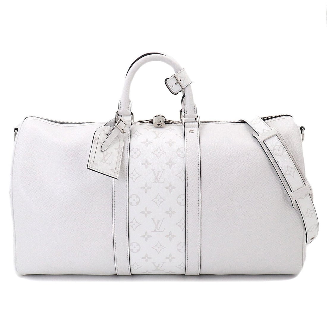 Louis Vuitton Taigarama Keepall Bandouliere 50 2-way Boston Shoulder Handbag Leather Optical White: --- Catalog ---Category: SizeSize (HxWxD): 27cm x 50cm x 20cm / 10.62'' x 19.68'' x 7.87''Category: DesignType: Boston bag, Shoulder bagColor: WhiteGender: Women,MenMaterial: Taiga leather , Leather ,