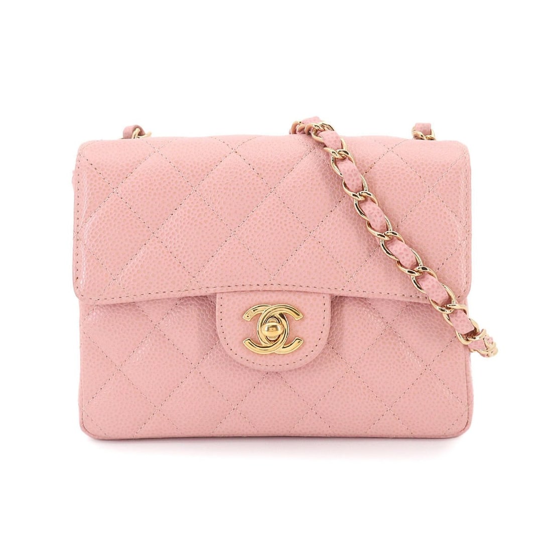 Chanel Mini Matelasse Chain Shoulder Handbag, Caviar Leather, Pink, A01115, Gold Hardware.: --- Catalog ---Category: SizeSize (HxWxD): 12.5cm x 17cm x 6.5cm / 4.92'' x 6.69'' x 2.55''Category: DesignType: Shoulder bagColor: PinkGender: WomenMaterial: Grained Calfskin Category: GeneralBrand: 