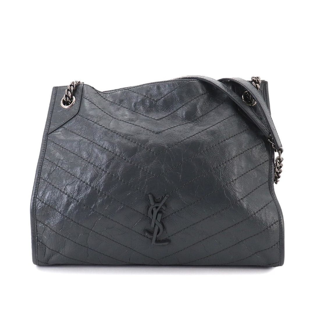 Saint Laurent Niki Chain Tote Handbag, Leather, Gray, 577999 Shopping Bag: --- Catalog ---Category: SizeSize (HxWxD): 27cm x 32.5cm x 11.5cm / 10.62'' x 12.79'' x 4.52''Category: DesignType: Shopping bag, Tote bagColor: GrayGender: WomenMaterial: Leather Category: GeneralBra