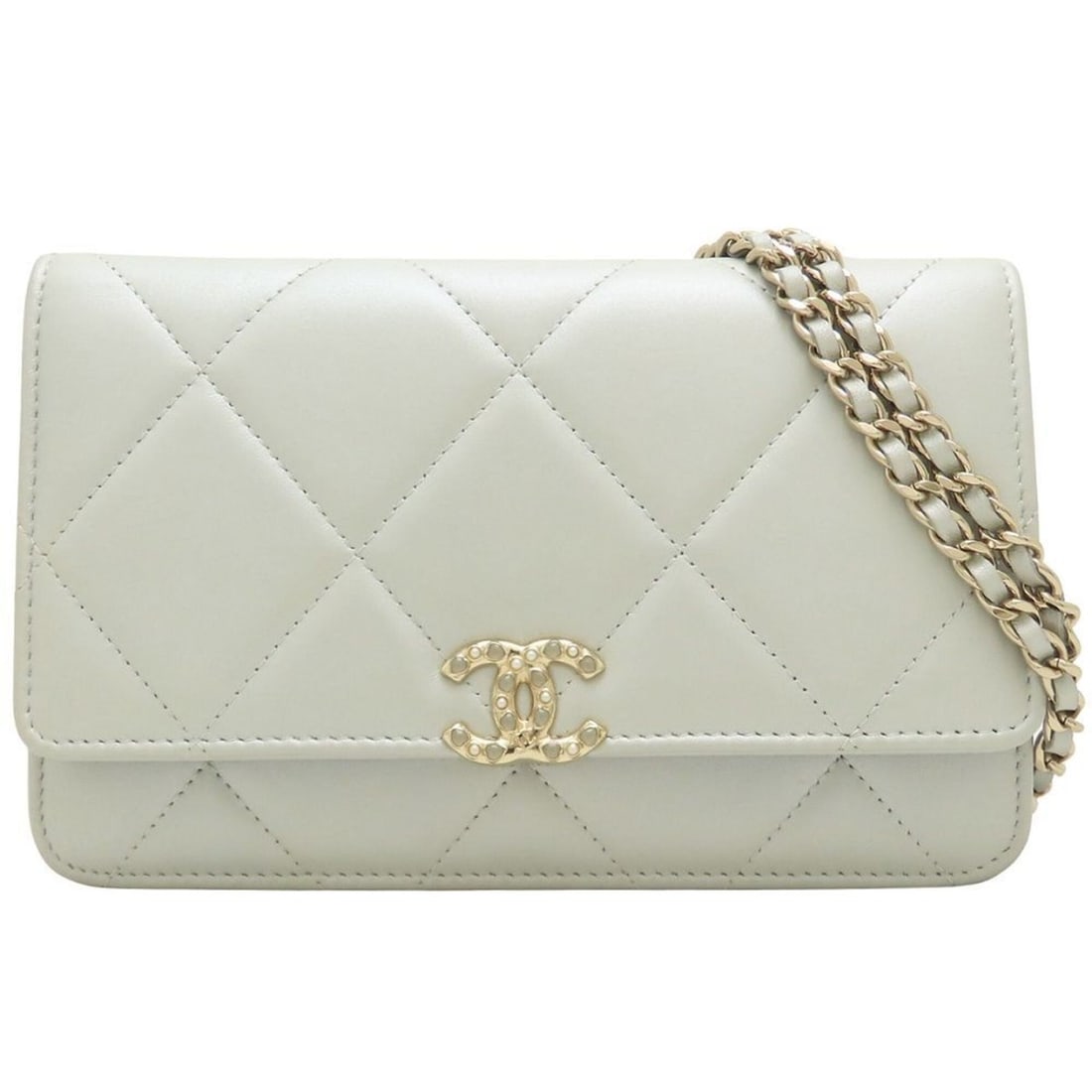 CHANEL CHANEL19 Chain Wallet Shoulder Bag, Lambskin, Light Gray, Women's, 353350 (1 of 20)