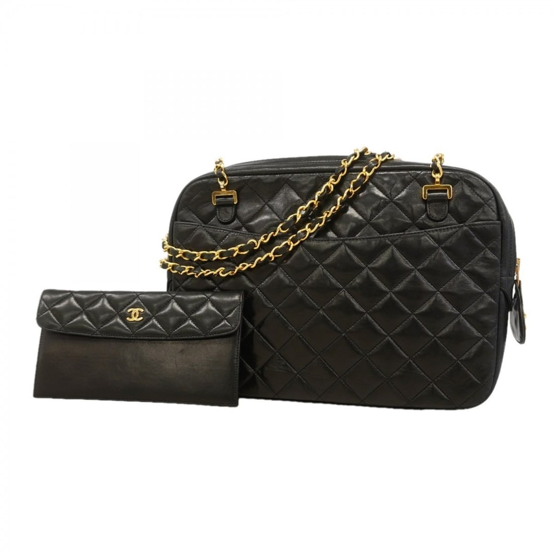 Chanel Matelassé Chain Shoulder Bag, Lambskin, Black, Women's, P3127696: --- Catalog ---Category: SizeSize (HxWxD): 22cm x 29.5cm x 6.5cm / 8.66'' x 11.61'' x 2.55''Category: DesignType: Shoulder bagColor: BlackGender: WomenMaterial: Leather Hardware Color: GoldLeather/Fur