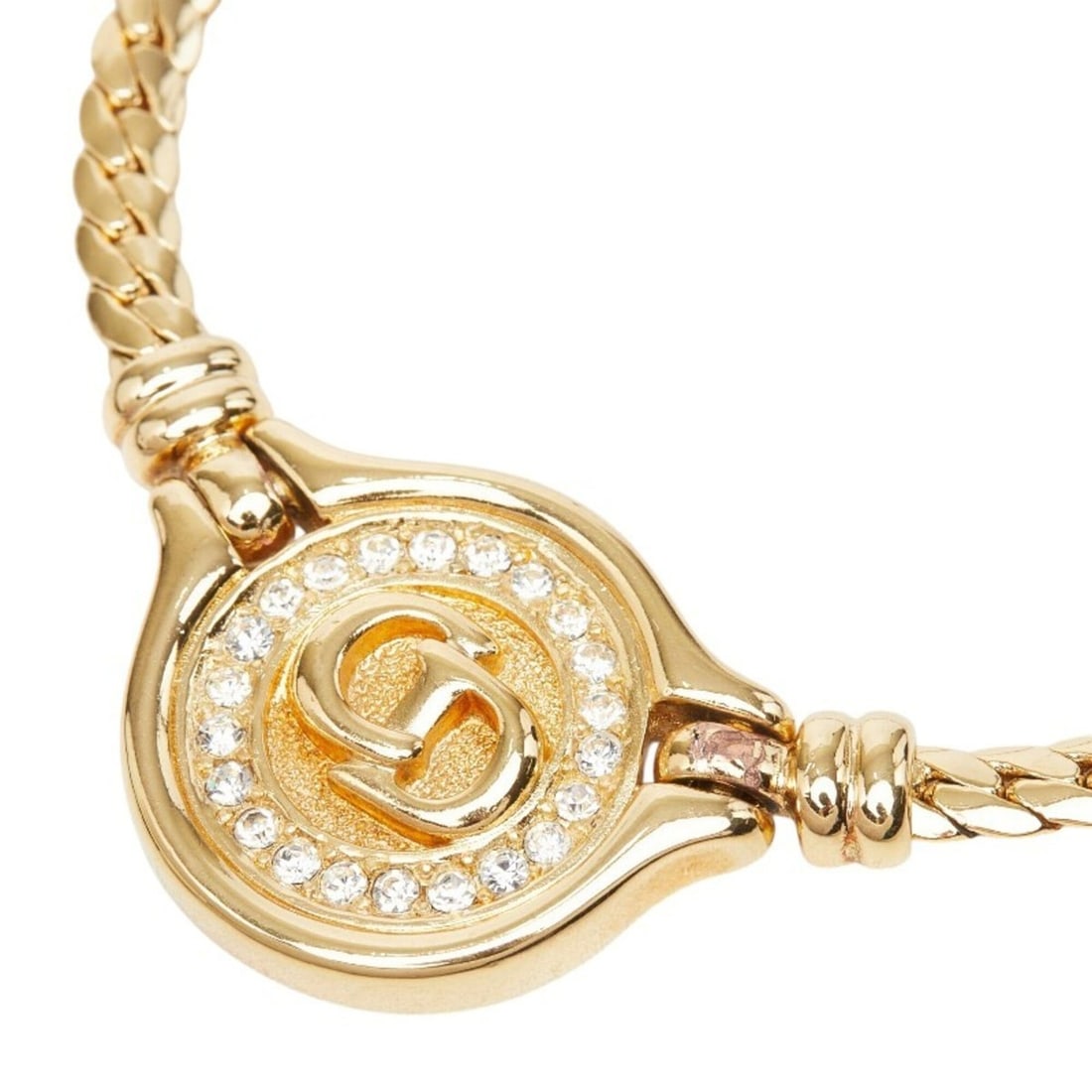 Christian Dior Dior CD Logo Chain Necklace, Gold Plated Rhinestones, Women's: --- Catalog ---Category: SizePendant Size: 25.3mm x 32.7mm / 0.99'' x 1.28''Neck Circumference: 41 cm / 16.14''Category: DesignColor: GoldGender: WomenMaterial: Gold plating, RhinestoneNecklace Type: 