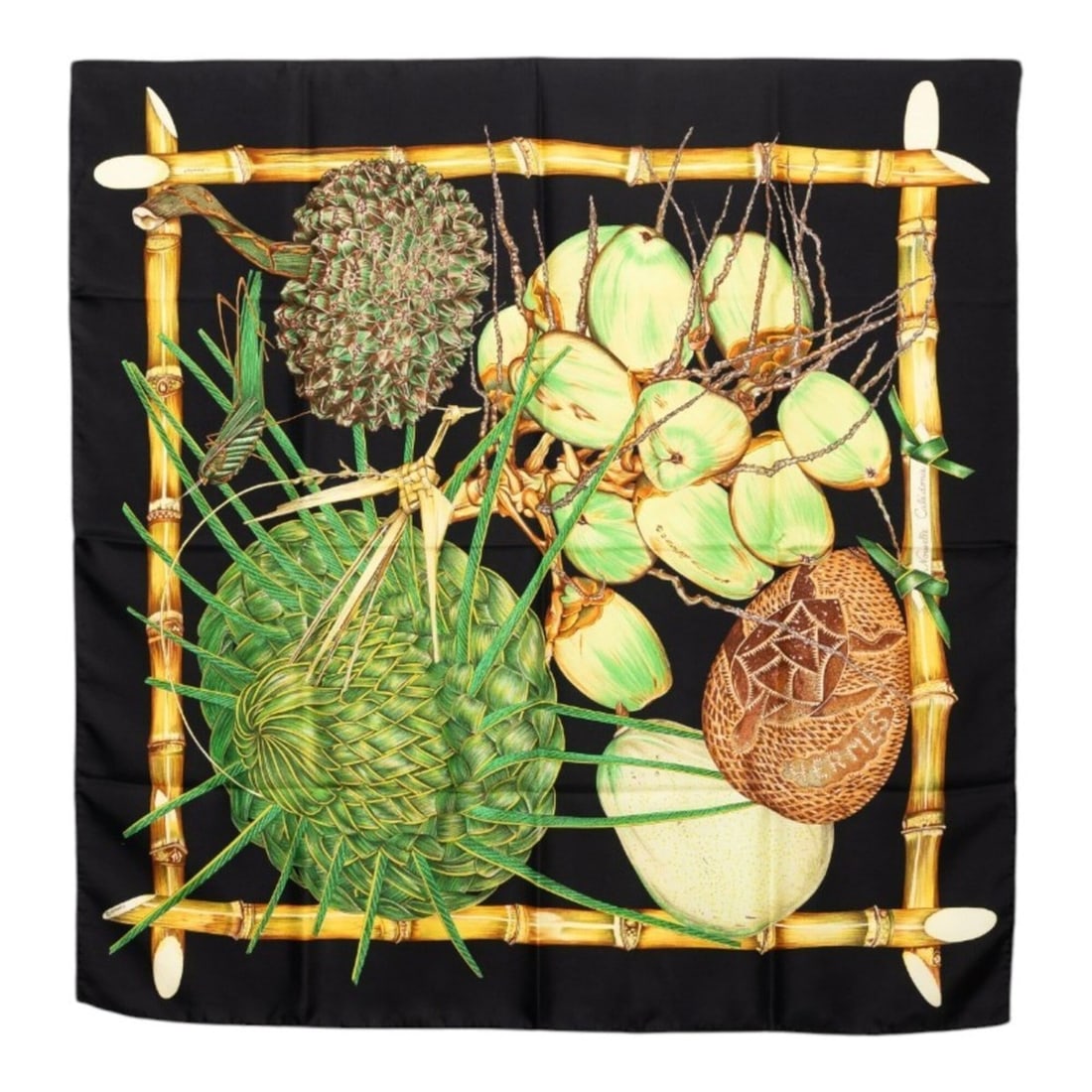 Hermes Carre 90 Jardin Creole (Paradise of Creole) Scarf/Muffler, Black/Green Multicolor Silk,: --- Catalog ---Category: SizeSize (LxW): 87cm x 88cm / 34.25'' x 34.64''Category: DesignType: ScarfColor: Black, Green, Multi-colorGender: WomenMaterial: Silk Category: GeneralBrand: Hermes--- Item Li