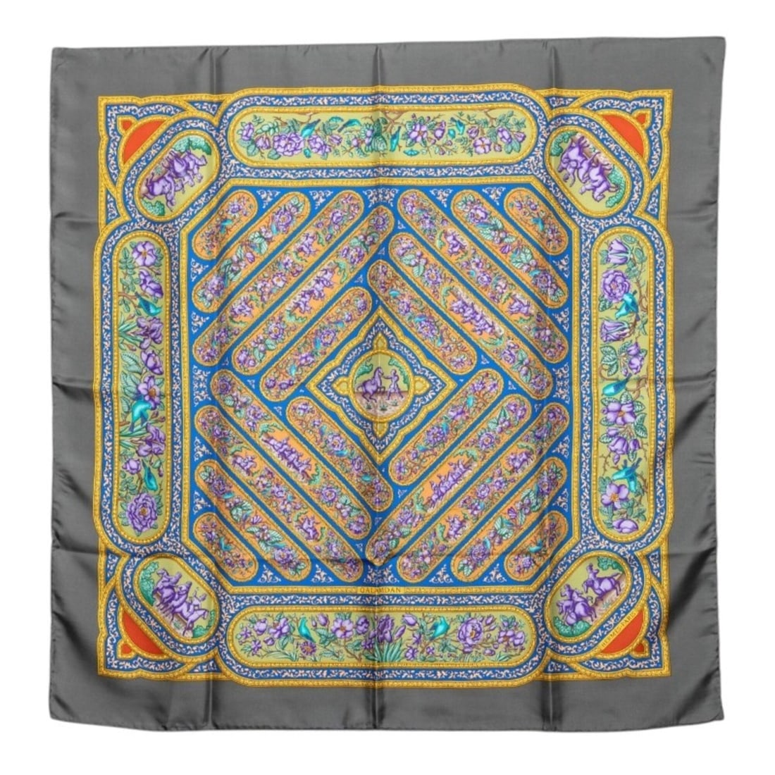 Hermes Carre 90 QALAMDAN Scarf/Muffler, Gray Multicolor Silk, Women's (1 of 12)