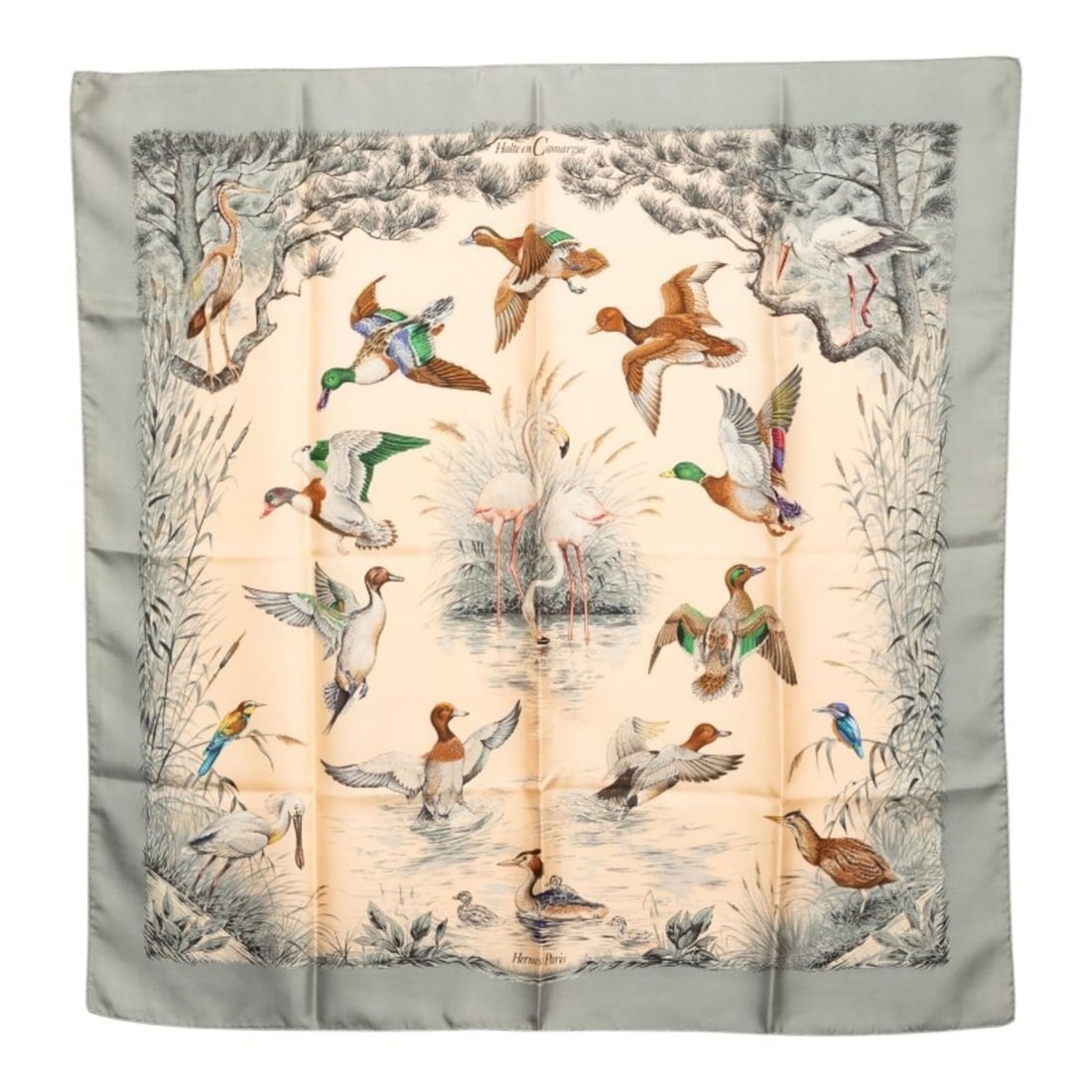 Hermes Carre 90 Halte en Camargue (A Rest in the Camargue) Scarf/Muffler, Gray Multicolor Silk, (1 of 11)
