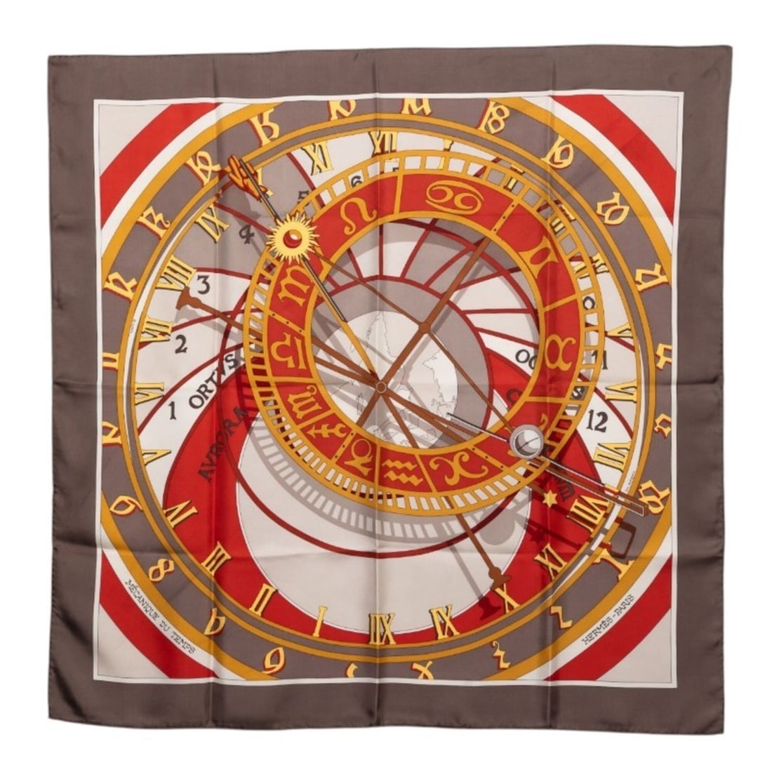 Hermes Carre 90 Mecanique du Temps (Time Mechanism) Scarf/Muffler, Brown Multicolor Silk, Women's.: --- Catalog ---Category: SizeSize (LxW): 88cm x 87cm / 34.64'' x 34.25''Category: DesignType: ScarfColor: Brown, Multi-colorGender: WomenMaterial: Silk Category: GeneralBrand: Hermes--- Item List ---S