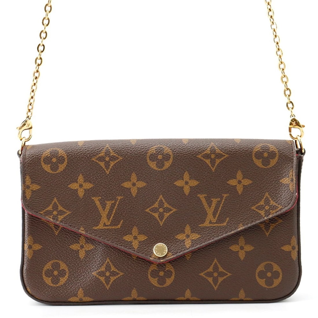 Louis Vuitton Monogram Pochette Felicie Chain Wallet M61276 - Wallet, Clutch Bag, Shoulder Felicie,: --- Catalog ---Category: SizeWeight: 350g / 12.34oz.Size (HxWxD): 12cm x 21cm x 3cm / 4.72'' x 8.26'' x 1.18''Strap / Chain Length: 1.14m / 45.27''Category: DesignType: Chain/Shoulder walletColor: Fuc