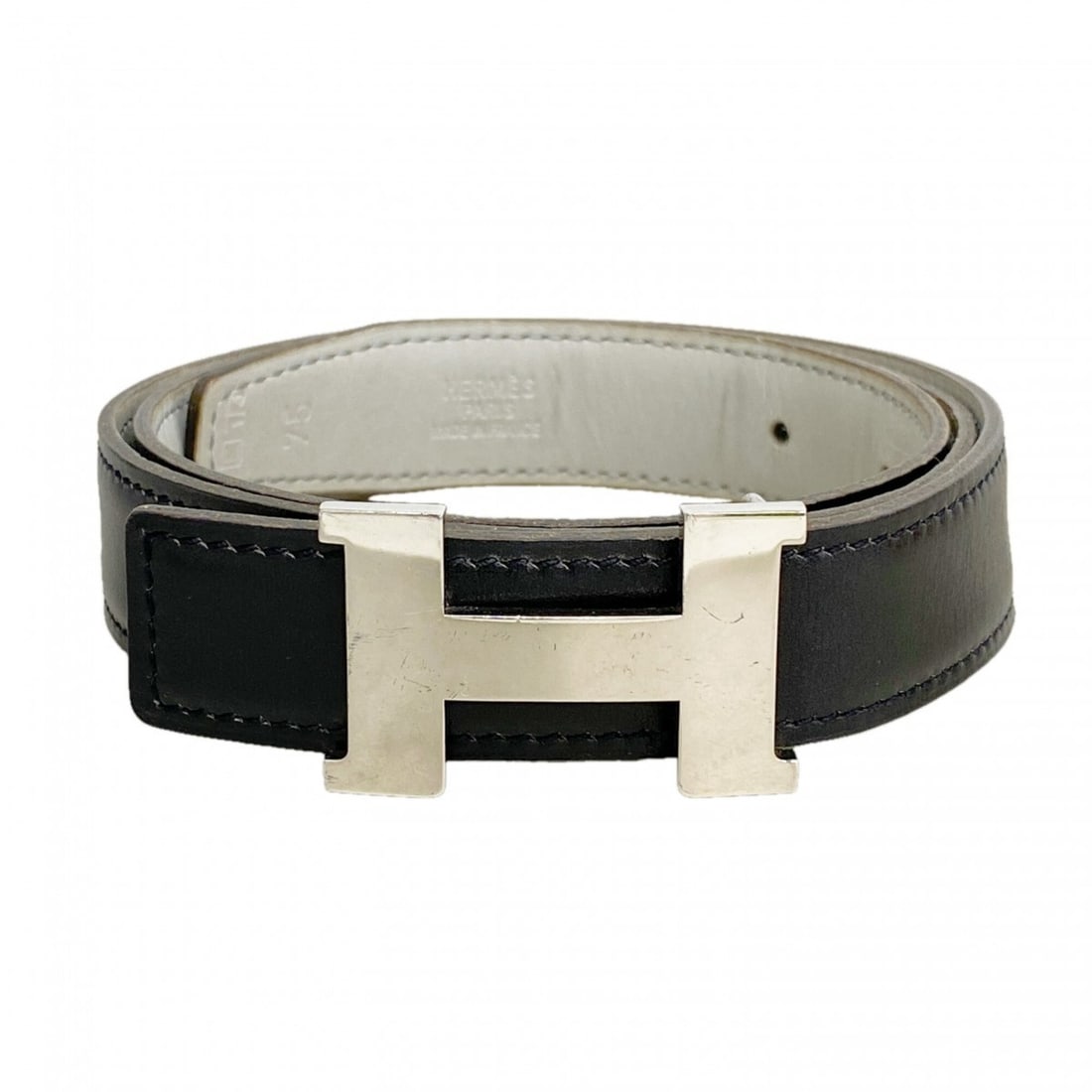 Hermes Constance Belt, Box Calf Leather, Black/Pale Blue, ?E Stamp, Women's, P3153553 (1 of 14)