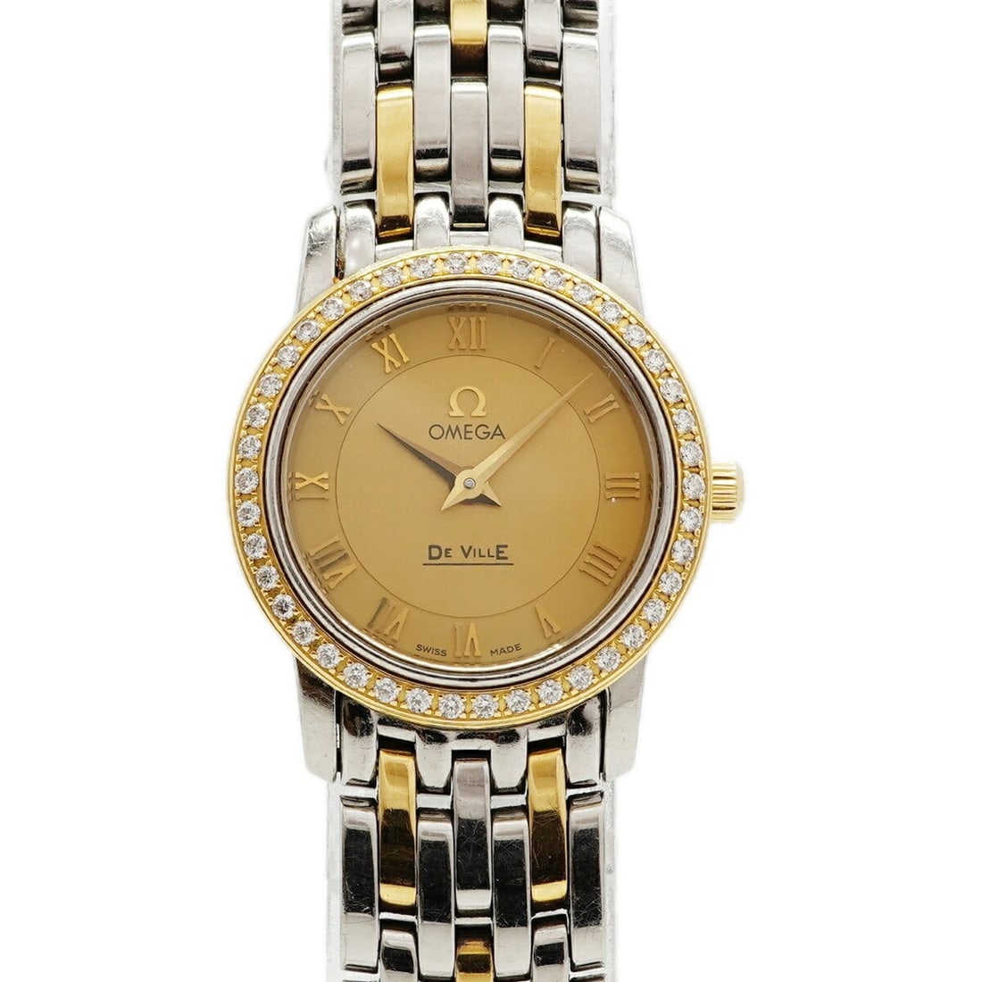 Omega De Ville Prestige Diamond 413.25.22.60.08.001 Gold Dial Women's Watch: --- Catalog ---Category: SizeWrist Size: 17.5cm / 6.88''Case Diameter: 22mm / 0.87''Category: DesignType: WristwatchGender: WomenColor (Dial): GoldMaterial (Band): Stainless steel, Yellow goldCategory