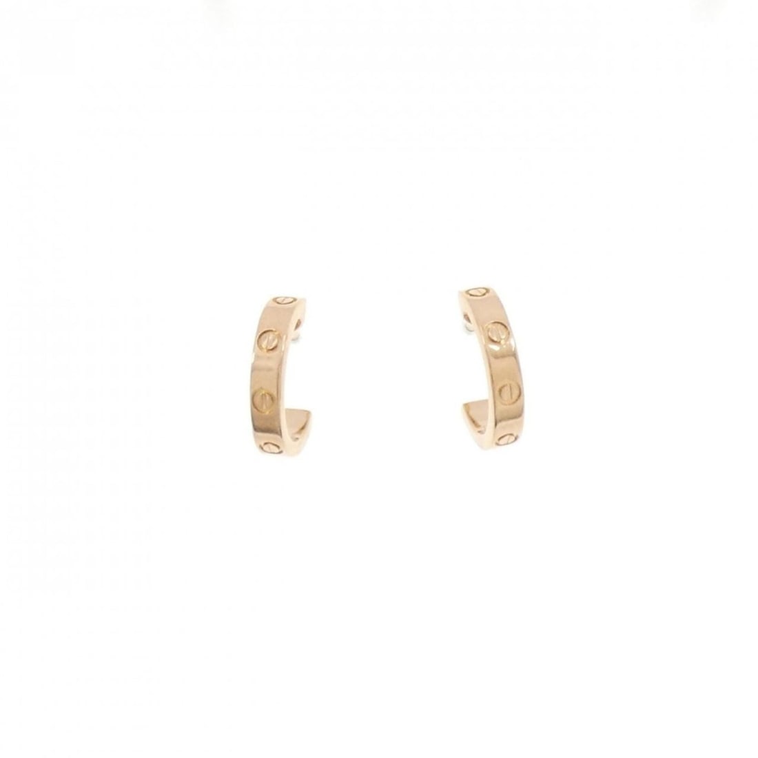 Cartier Mini Love Earrings: --- Catalog ---Category: SizeSize (HxWxD): 12.60mm x 2.60mm / 0.50'' x 0.10''Category: DesignType: Half hoop earringsGender: WomenMaterial: Pink gold (18K)Category: GeneralBrand: Cartier--- Item List