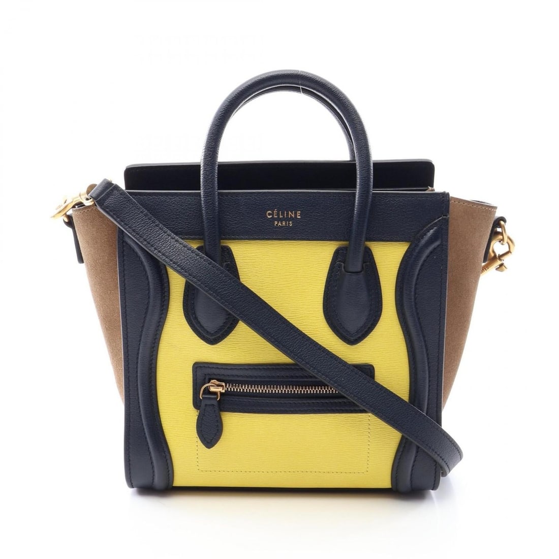 Celine Luggage Nano Shopper 2-Way Handbag, Leather, Women's, Yellow, Navy, Gray (1 of 14)