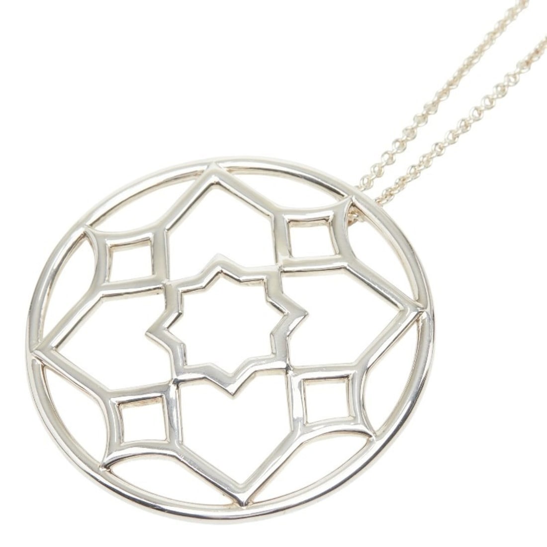 Tiffany & Co. Paloma Picasso Zellige Medallion Necklace Pendant, SV925 Silver, Women's.: --- Catalog ---Category: SizeWeight: 12.2g / 0.43oz.Pendant Size: 41mm x 41mm / 1.61'' x 1.61''Neck Circumference: 61 cm / 24.01''Category: DesignColor: SilverGender: WomenMaterial: Silver 925Pendant 