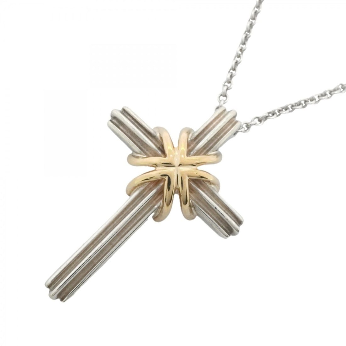 Tiffany & Co. Signature Cross Necklace, 18K Yellow Gold (KYG), Sterling Silver 925, for Men and: --- Catalog ---Category: SizePendant Size: 32.9mm x 22.4mm / 1.29'' x 0.88''Neck Circumference: 46.5 cm / 18.3''Category: DesignGender: Men,WomenMaterial: Silver 925, Yellow gold (18K)Necklace Type: N