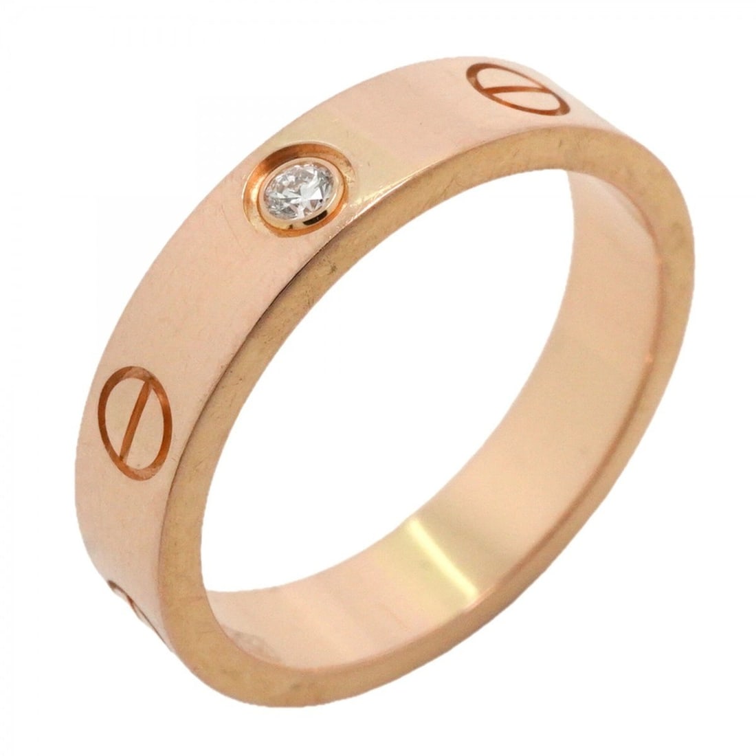 Cartier Mini Love Ring, 1PD (18K Pink Gold) with Diamond, Size #50, Women's: --- Catalog ---Category: SizeUS Size: 5.5Brand Size: 50Category: DesignType: Band ringStone: DiamondGender: WomenMaterial: Pink gold (18K)Category: GeneralBrand: Cartier--- Item List ---Section: Condi