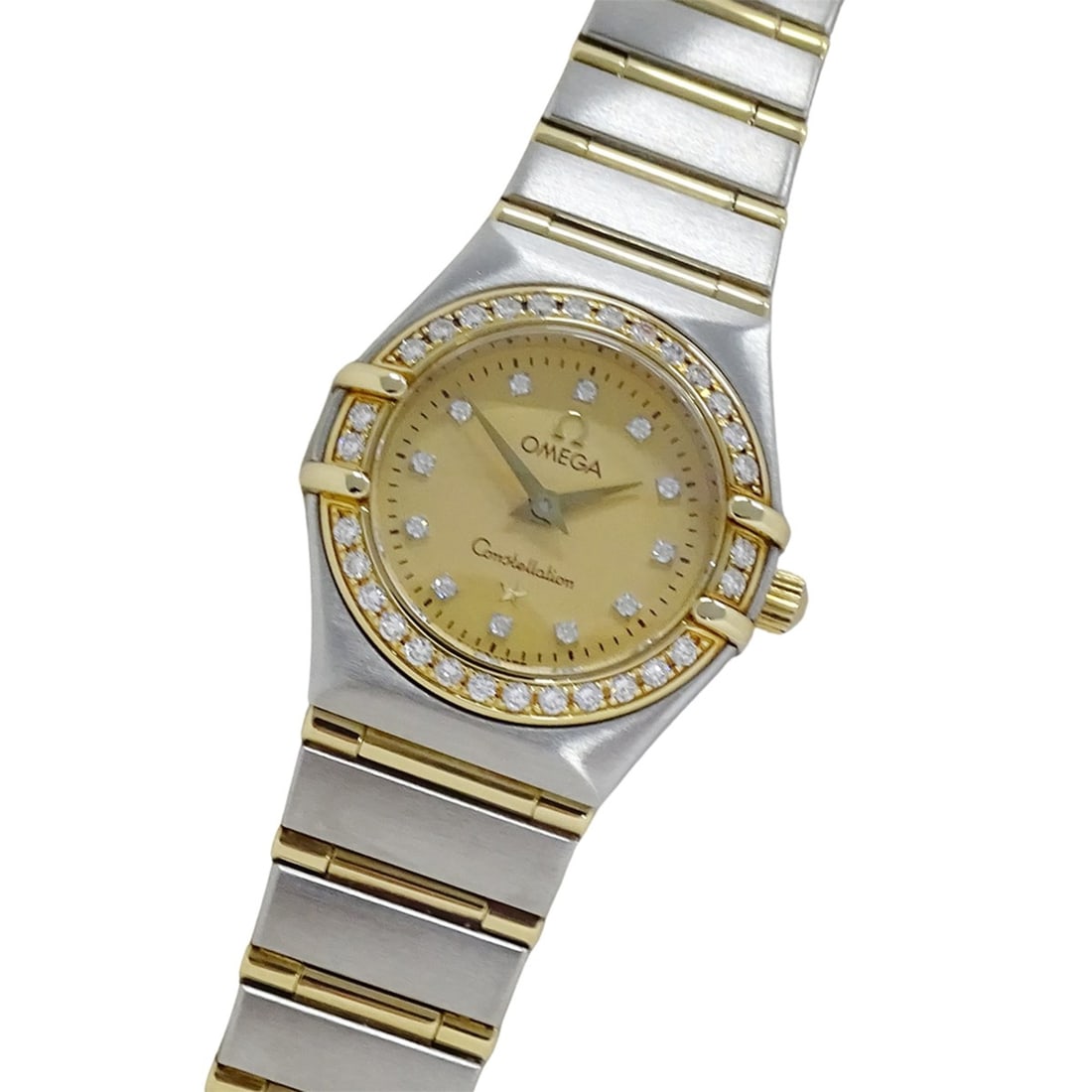 Omega Constellation Mini 1267.15 Women's Watch, Brand Name, Diamond, Quartz, Stainless Steel (SS),: --- Catalog ---Category: SizeWrist Size: 16cm / 6.29''Case Diameter: 22mm / 0.87''Category: DesignType: WristwatchGender: WomenColor (Dial): GoldMaterial (Band): Stainless steel, Yellow goldMaterial (
