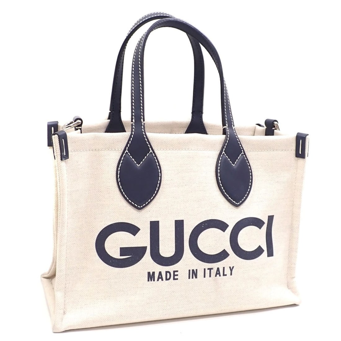 Gucci Print Mini Tote Bag for Women, Beige x Navy Canvas Leather, 772144, Japan Limited Edition: --- Catalog ---Category: SizeSize (HxWxD): 19cm x 27cm x 12cm / 7.48'' x 10.62'' x 4.72''Category: DesignType: Tote bagColor: Beige, NavyGender: WomenMaterial: Canvas , Leather Category: GeneralBrand: