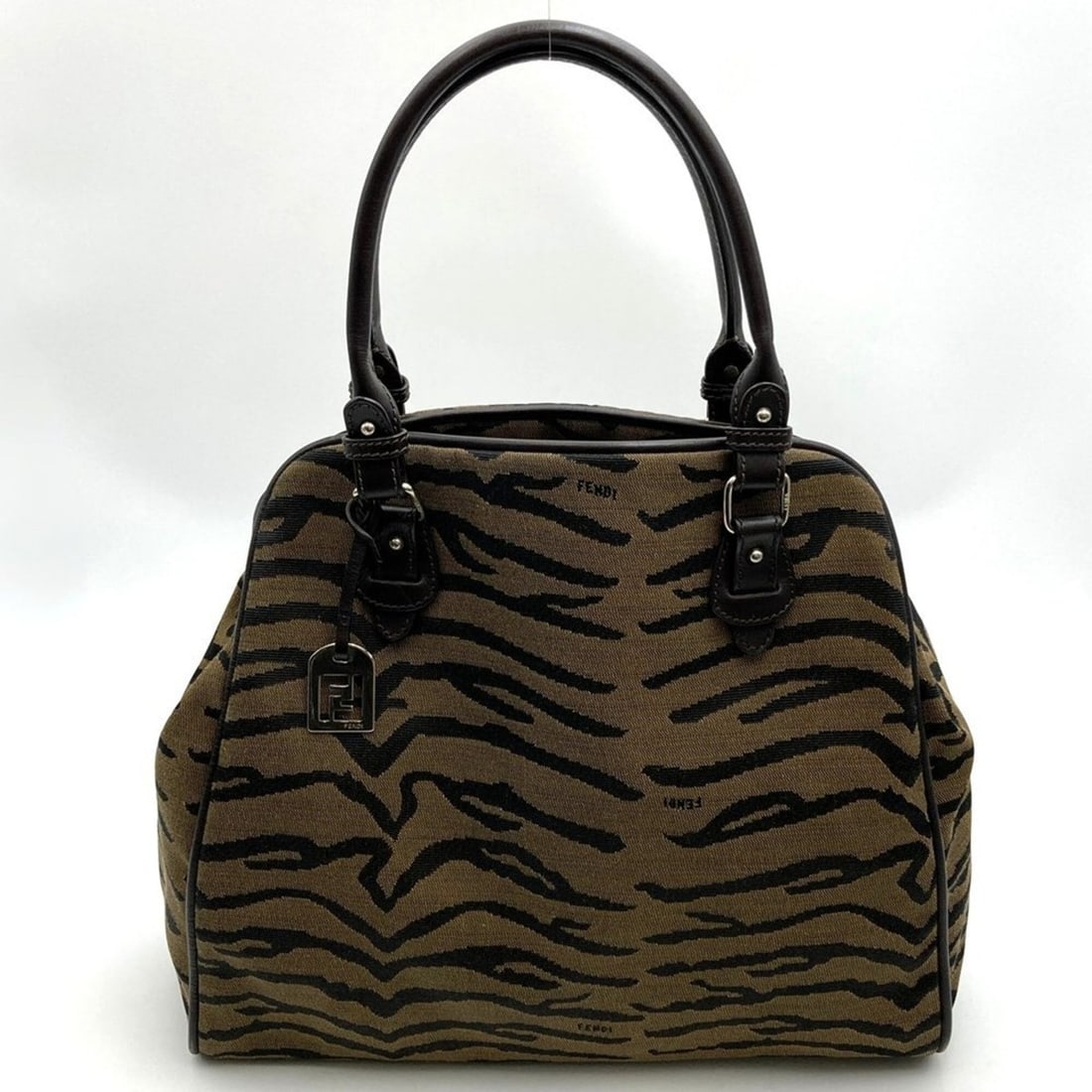 FENDI Tote Bag Handbag Zebra Tiger Animal Print Canvas Brown Black Women's: --- Catalog ---Category: SizeWeight: 552g / 1.21lb.Size (HxWxD): 30cm x 36cm x 14cm / 11.81'' x 14.17'' x 5.51''Strap Length: 53cm / 20.86''Category: DesignType: Handbag, Tote bagColor: Black, BrownGe