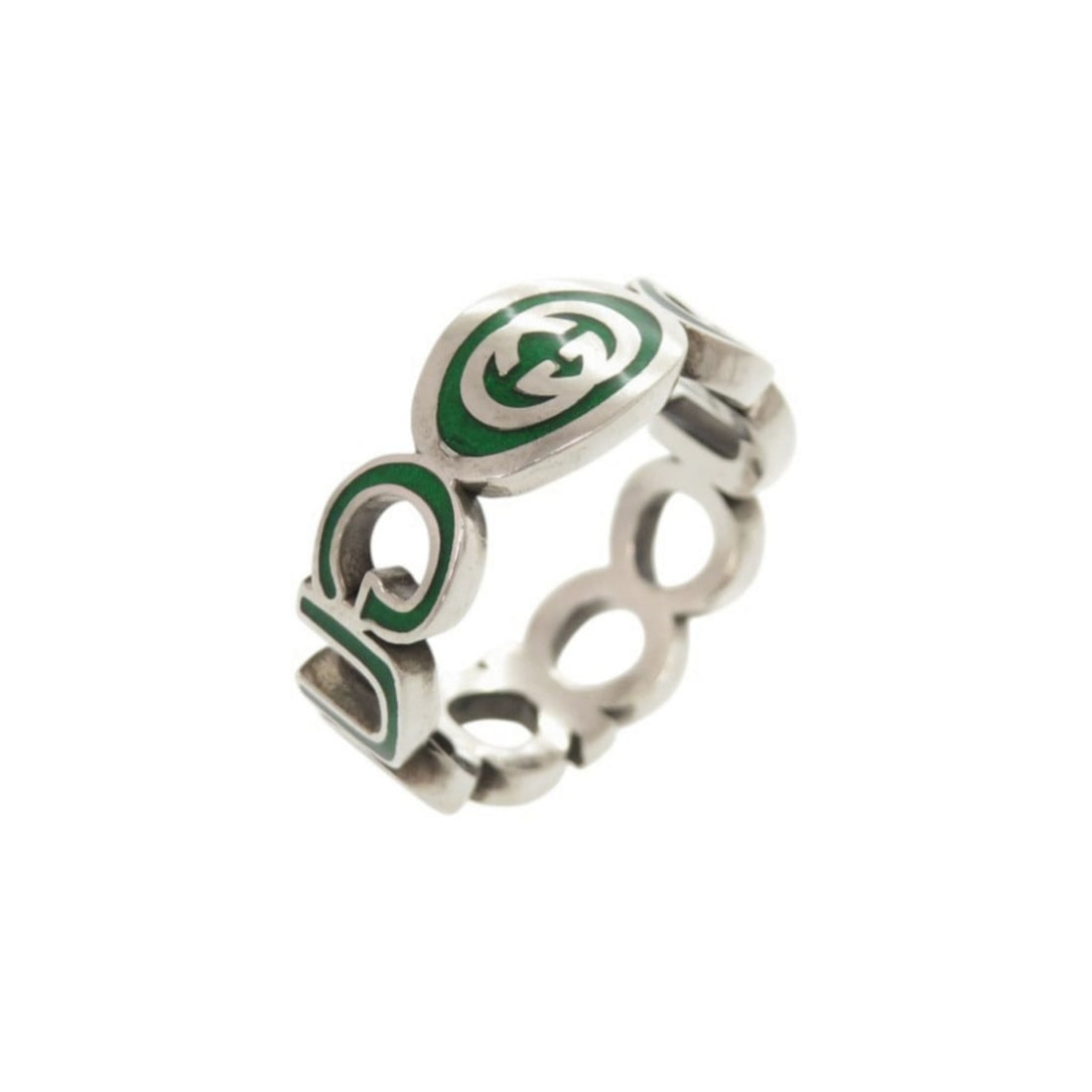 Gucci Interlocking G #21 (approx. 1) Sterling Silver 925 Green Ring 0835GUCCI: --- Catalog ---Category: SizeJP Size: 21US Size: 10Category: DesignType: Band ringColor: Green, SilverGender: WomenMaterial: Silver 925Category: GeneralBrand: GucciCountry of Origin: Italy--- Item Lis