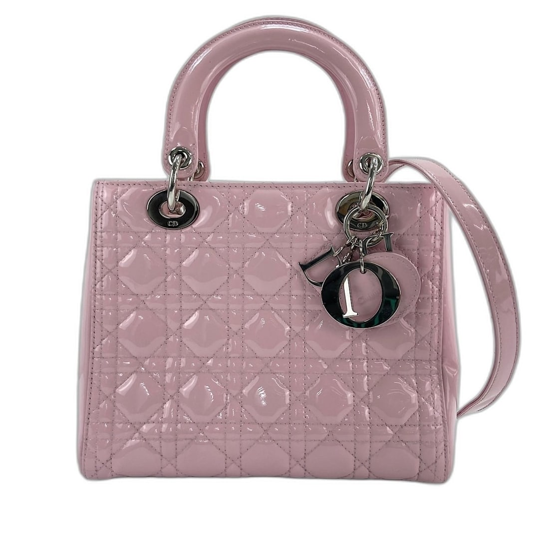 Christian Dior Lady Medium 2-Way Handbag, Enamel Pink: --- Catalog ---Category: SizeSize (HxWxD): 20cm x 24cm x 12cm / 7.87'' x 9.44'' x 4.72''Category: DesignType: HandbagColor: PinkGender: WomenMaterial: Leather Category: GeneralBrand: Christian Dior---