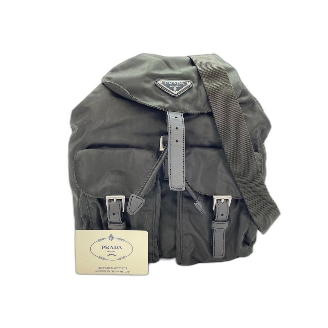 Prada backpack, nylon, black.: --- Catalog ---Category: SizeSize (HxWxD): 29cm x 27cm x 11cm / 11.41'' x 10.62'' x 4.33''Category: DesignType: BackpackColor: BlackGender: WomenMaterial: Nylon Category: GeneralBrand: Prada--- Item