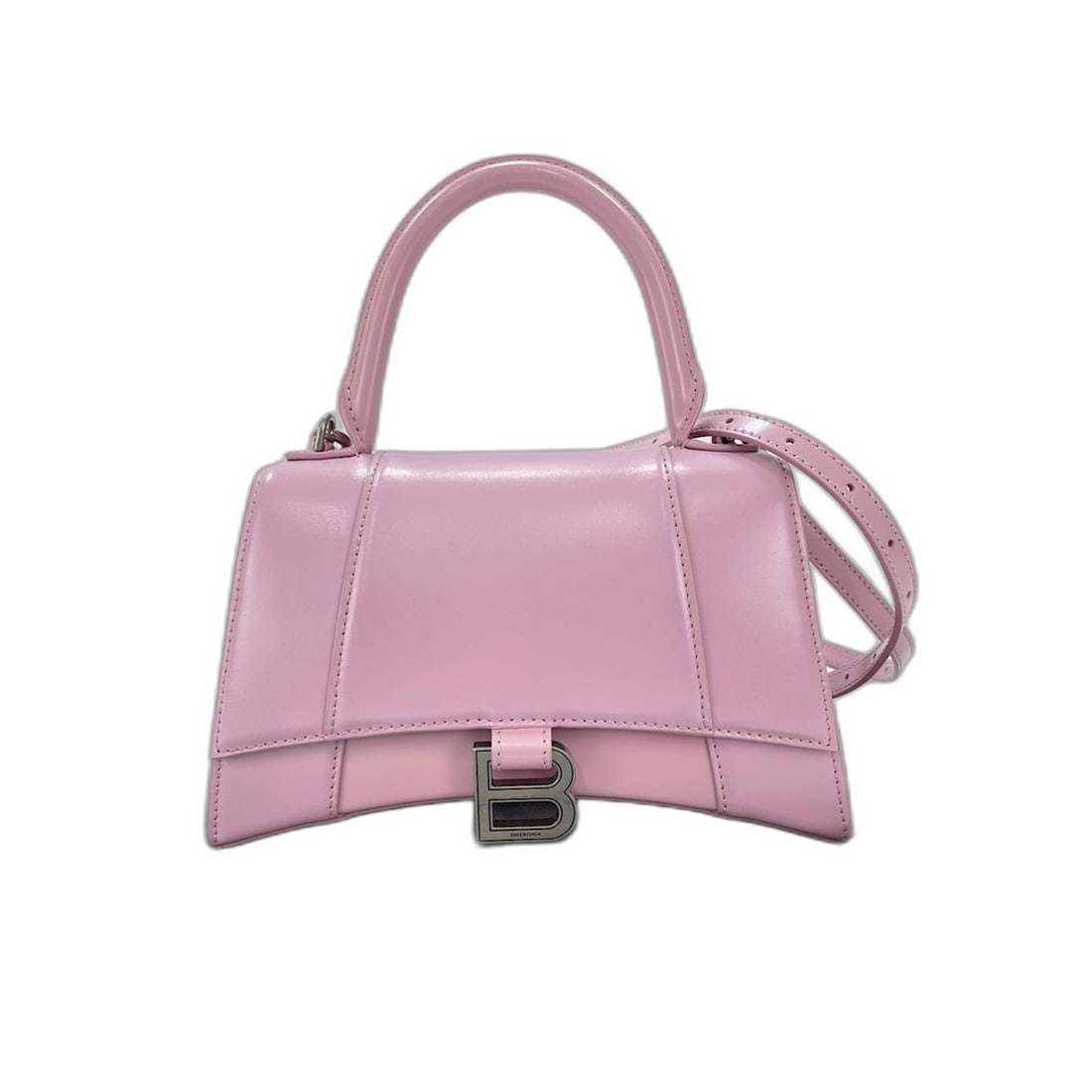 Balenciaga Hourglass Handbag, Leather, Pink: --- Catalog ---Category: SizeSize (HxWxD): 13cm x 22cm x 9cm / 5.11'' x 8.66'' x 3.54''Category: DesignType: HandbagColor: PinkGender: WomenCategory: GeneralBrand: Balenciaga--- Item List ---Section: