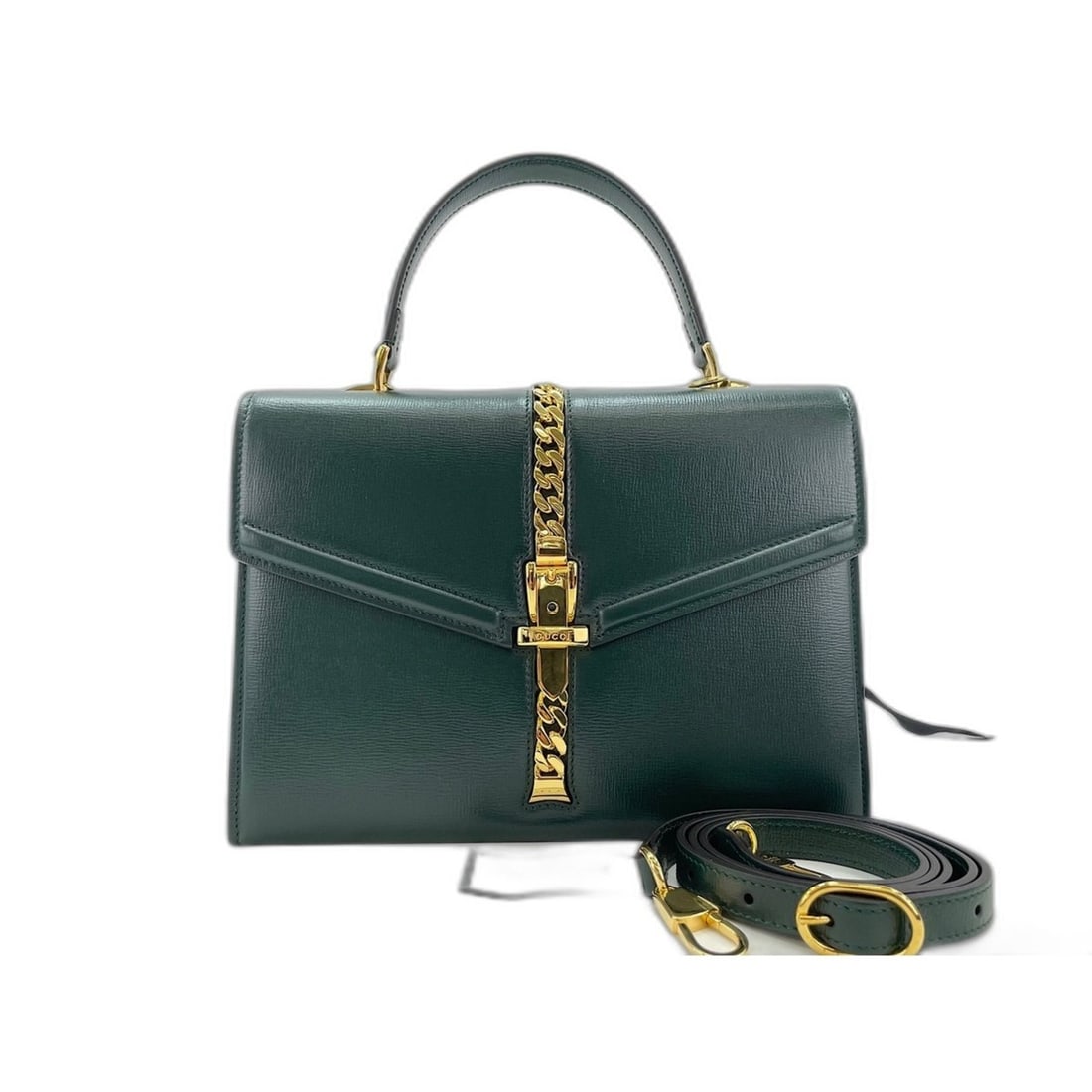 Gucci Sylvie 1969 Handbag, Leather, Green: --- Catalog ---Category: SizeSize (HxWxD): 19cm x 26cm x 7cm / 7.48'' x 10.23'' x 2.75''Category: DesignType: HandbagColor: GreenGender: WomenMaterial: Leather Category: GeneralBrand: Gucci--- Item