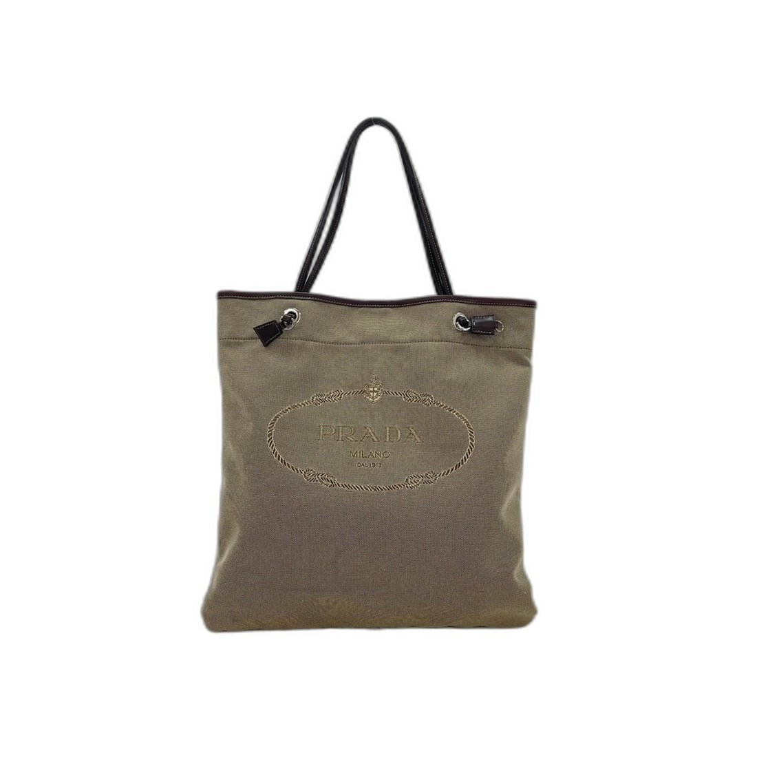 Prada tote bag, canvas, brown: --- Catalog ---Category: SizeHandle Drop: 20.00cm / 7.87''Size (HxWxD): 36cm x 33cm x 1cm / 14.17'' x 12.99'' x 0.39''Category: DesignType: Tote bagColor: BrownGender: WomenMaterial: Canvas Category: 