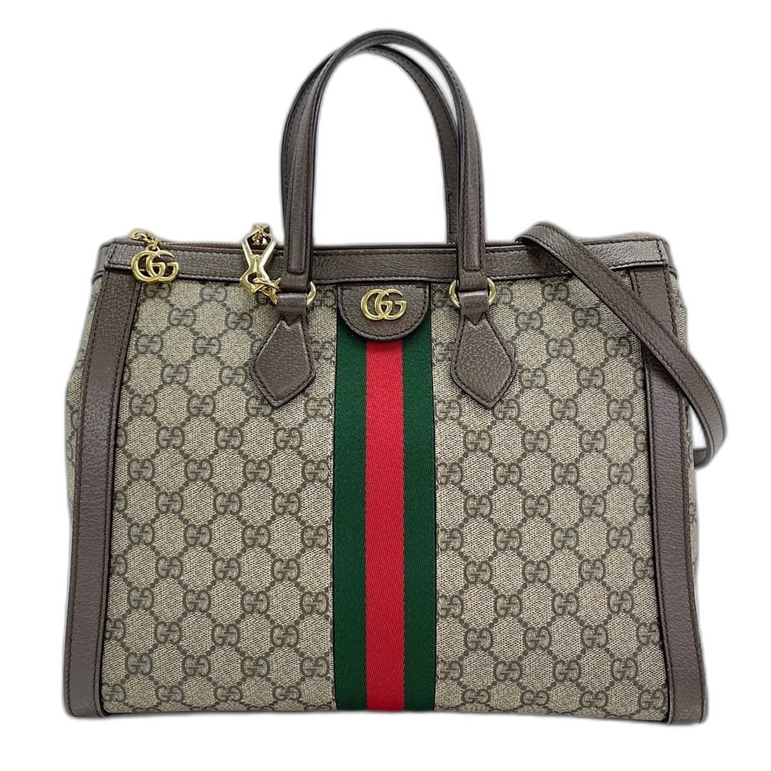 Gucci Ophidia 2-way handbag, brown: --- Catalog ---Category: SizeHandle Drop: 10.00cm / 3.94''Size (HxWxD): 25cm x 32cm x 17cm / 9.84'' x 12.59'' x 6.69''Strap Length: 117cm - 137cm / 46.06'' - 53.93''Category: DesignType: HandbagColor: