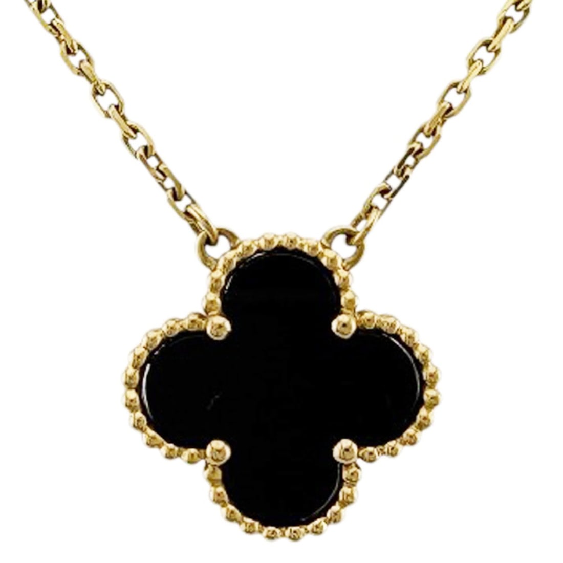 Van Cleef & Arpels Necklace, 18K Yellow Gold Onyx, Women's: --- Catalog ---Category: SizePendant Size: 15mm x 15mm / 0.59'' x 0.59''Neck Circumference: 42 cm / 16.53''Category: DesignColor: GoldGender: WomenMaterial: Yellow gold (18K)Necklace Type: NecklaceCat