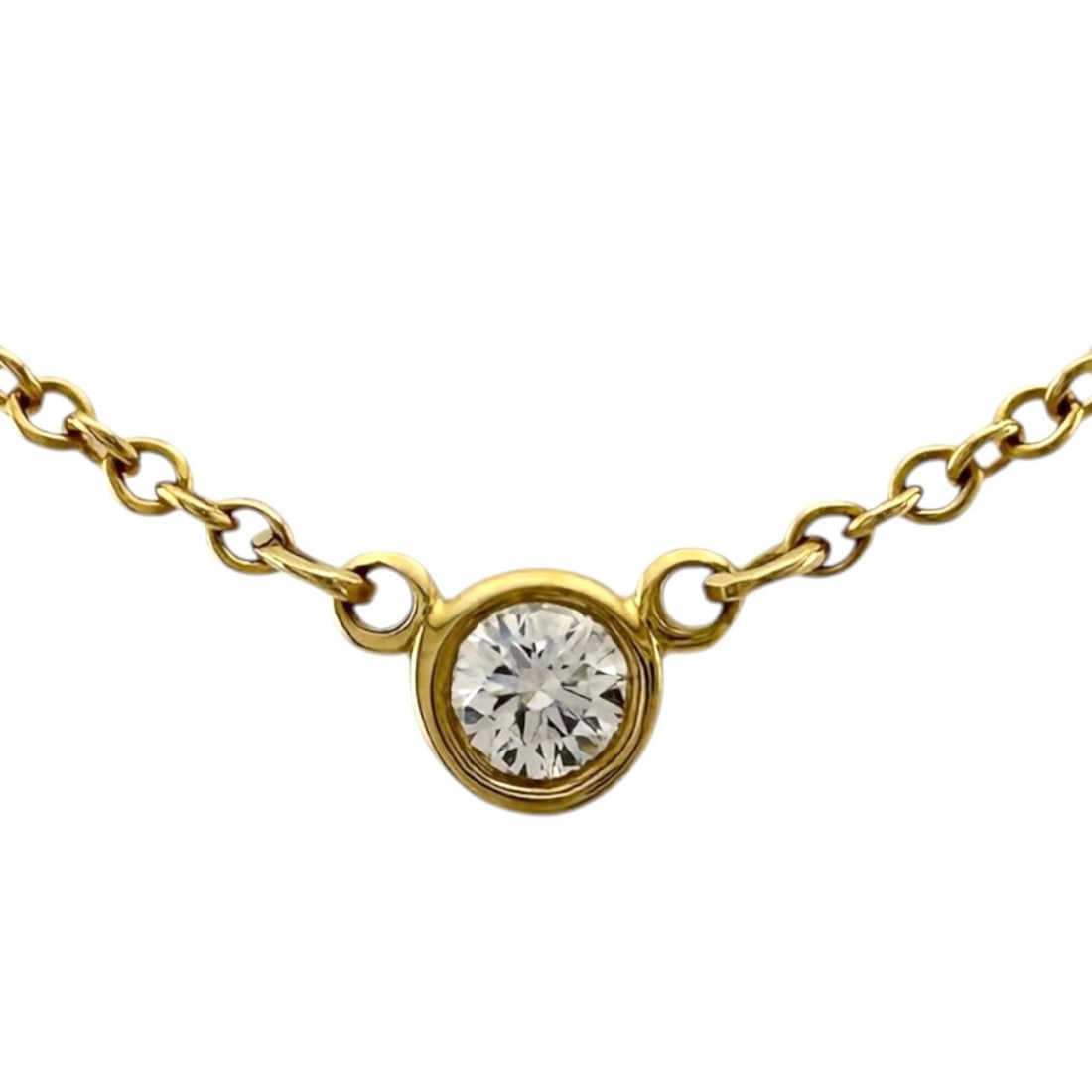 Tiffany & Co. By the Yard Necklace, approximately 0.08ct diamond, 18K yellow gold, women's necklace.: --- Catalog ---Category: SizePendant Size: 3.8mm x 3.8mm / 0.14'' x 0.14''Neck Circumference: 41 cm / 16.14''Category: DesignColor: GoldGender: WomenMaterial: Yellow gold (18K)Necklace Type: NecklaceC