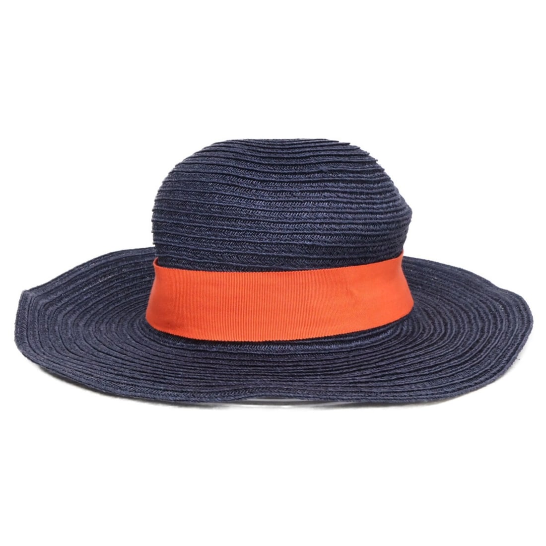 HERMES Hermes Straw Hat, Size 59, Navy, Women's (1 of 11)