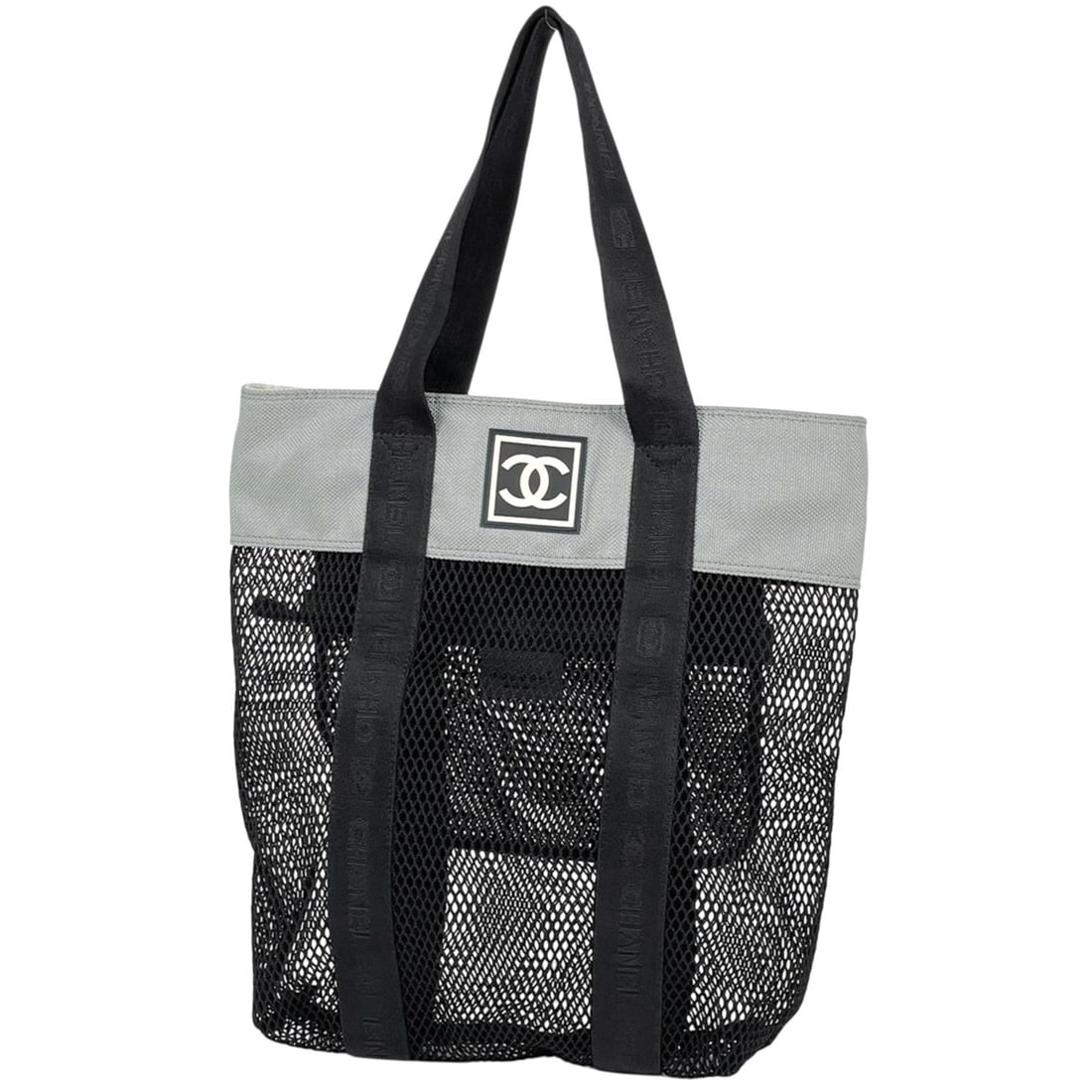 Chanel Sport Line Mesh Tote Bag, Coco Mark, Nylon Canvas, Black/Gray, Women's: --- Catalog ---Category: SizeSize (HxWxD): 39cm x 32cm x 9cm / 15.35'' x 12.59'' x 3.54''Category: DesignType: Tote bagColor: Black, GrayGender: WomenMaterial: Nylon , Canvas Category: GeneralBrand: C