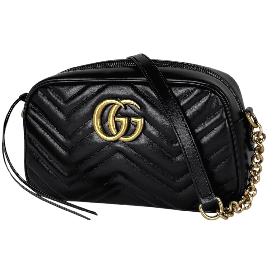 Gucci GG Marmont Chain Shoulder Bag, Quilted Leather, Black, 447632, Women's: --- Catalog ---Category: SizeSize (HxWxD): 14cm x 23cm x 7cm / 5.51'' x 9.05'' x 2.75''Category: DesignType: Shoulder bagColor: BlackGender: WomenMaterial: Leather Category: GeneralMPN: 447632Brand: G