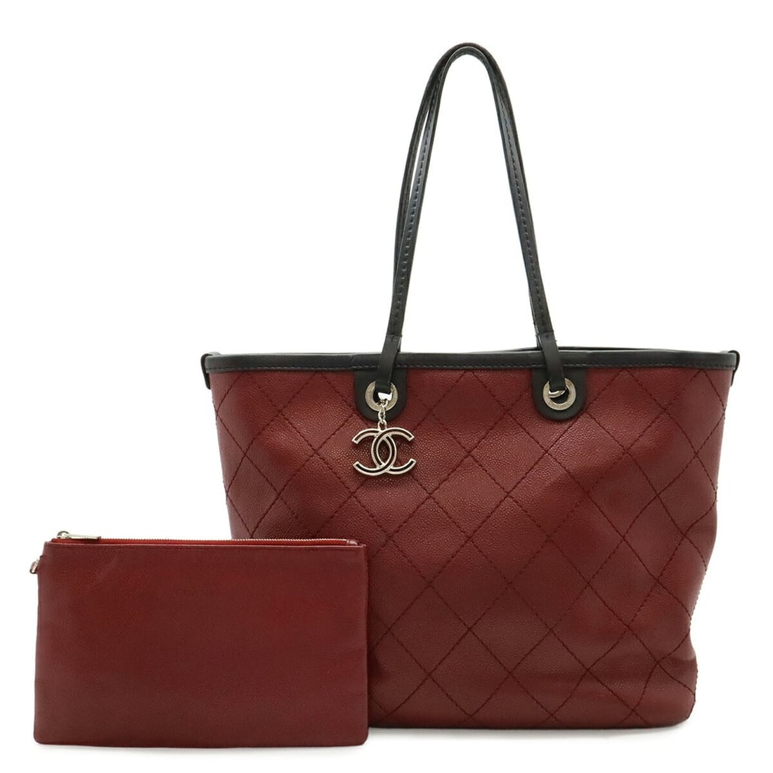 CHANEL On the Road Wild Stitch Coco Mark Tote Bag Shoulder Caviar Skin Leather Bordeaux Black: --- Catalog ---Category: SizeSize (HxWxD): 29.5cm x 33cm x 14cm / 11.61'' x 12.99'' x 5.51''Category: DesignType: Shoulder bag, Tote bagColor: Black, BordeauxGender: WomenMaterial: Grained Calfskin