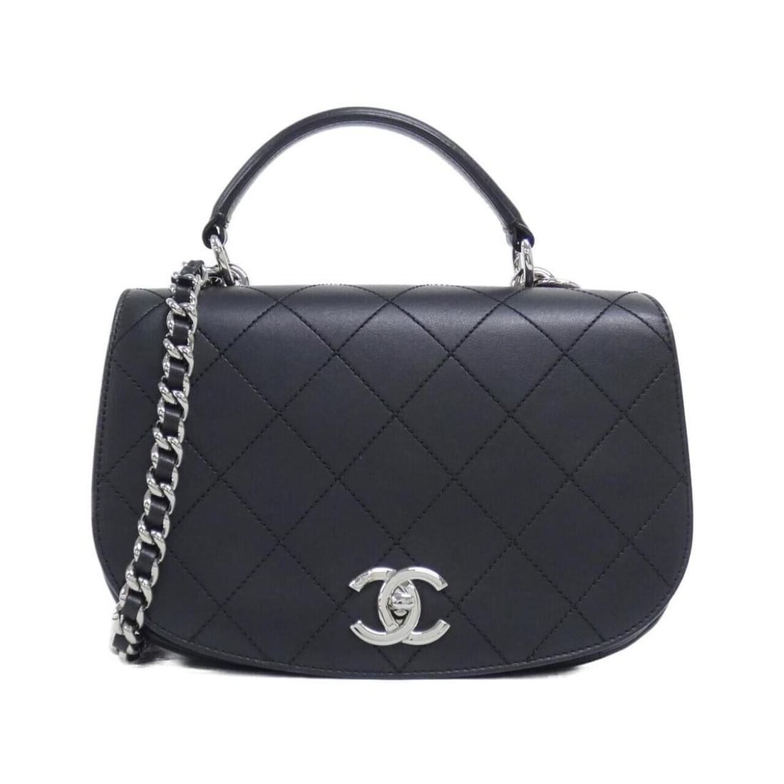 Chanel handbag: --- Catalog ---Category: SizeSize (HxWxD): 16cm x 24cm x 7.5cm / 6.29'' x 9.44'' x 2.95''Category: DesignType: HandbagColor: BlackGender: WomenMaterial: Leather Hardware Color: SilverLeather/Fur