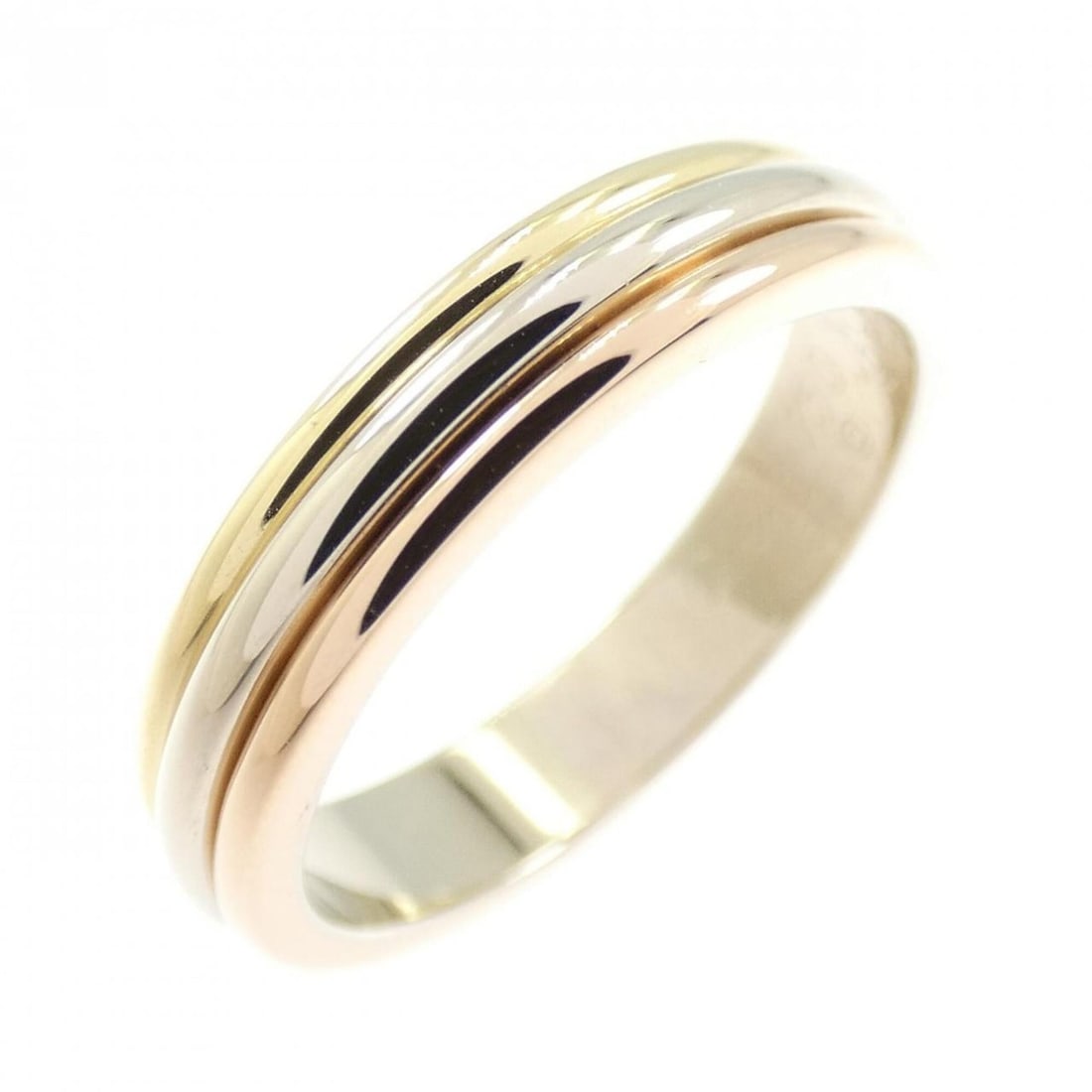 Cartier Three Gold Wedding Ring: --- Catalog ---Category: SizeUS Size: 5.5Brand Size: 50Category: DesignType: Band ringGender: WomenMaterial: Pink gold (18K), White gold (18K), Yellow gold (18K)Category: GeneralMPN: B4004300Brand: Ca