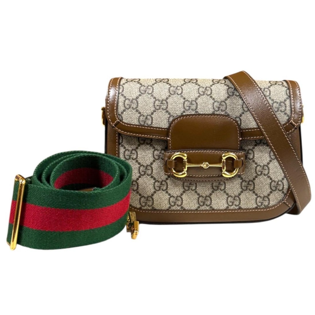 Gucci Small Shoulder Bag Horsebit 1955 GG Supreme Canvas 658574 Beige Women's GUCCI: --- Catalog ---Category: SizeSize (HxWxD): 14cm x 20.5cm x 5cm / 5.51'' x 8.07'' x 1.96''Category: DesignType: Shoulder bagColor: Beige, Beige brown, Green, Red colorGender: WomenMaterial: GG Supreme 