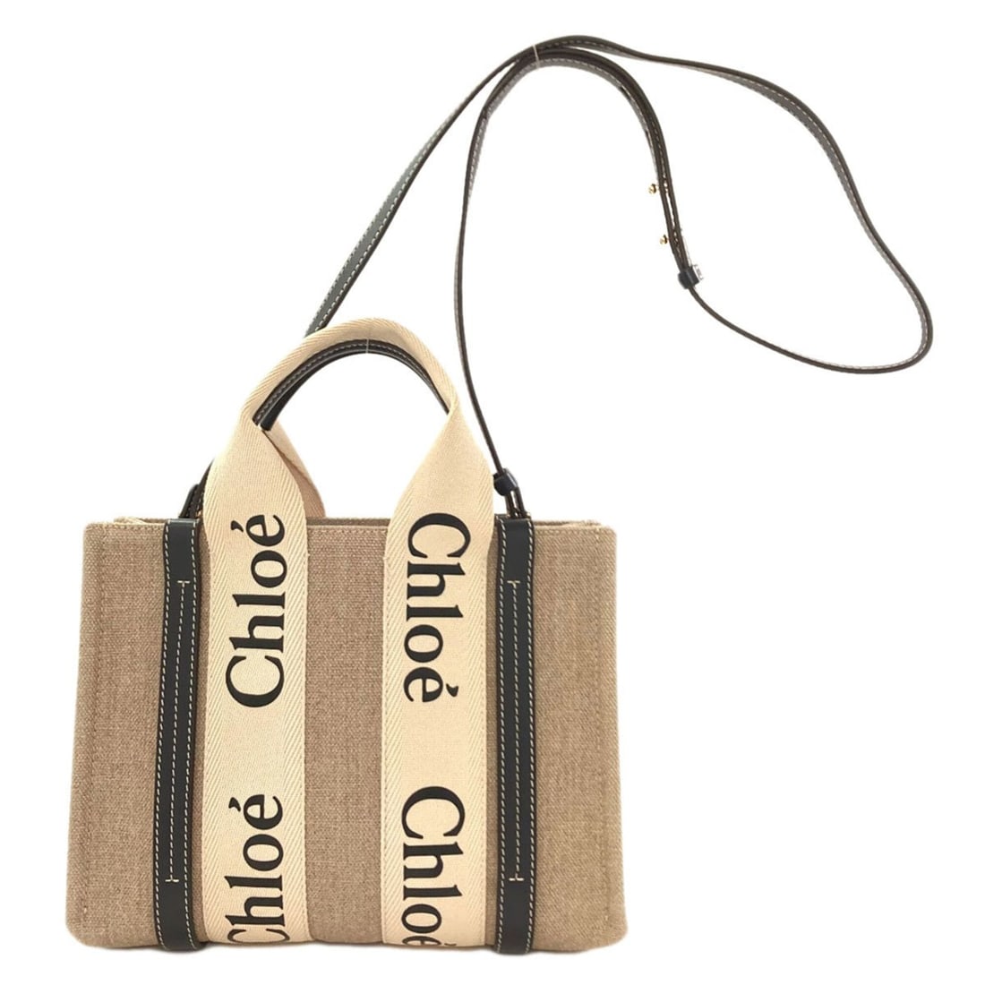 Chloé Chloe Woody Small 2-Way Handbag, Canvas, Women's: --- Catalog ---Category: SizeSize (HxWxD): 20cm x 26.5cm x 8.5cm / 7.87'' x 10.43'' x 3.34''Category: DesignType: HandbagColor: Black, GrayGender: WomenMaterial: Canvas Category: GeneralBrand: Chloé-