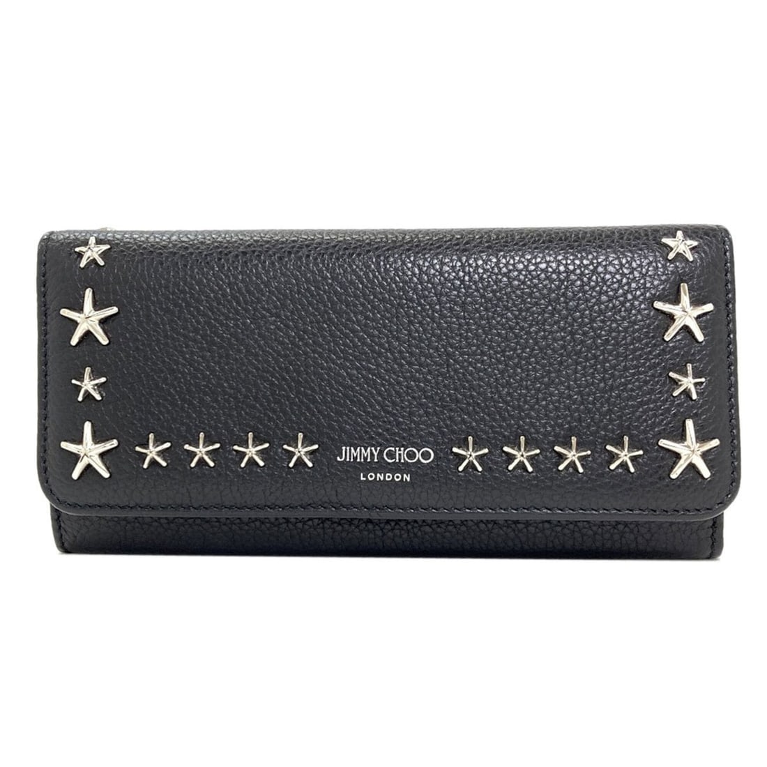 Jimmy Choo Star Motif Leather Long Wallet for Women: --- Catalog ---Category: SizeSize (HxWxD): 9.5cm x 19cm x 2cm / 3.74'' x 7.48'' x 0.78''Category: DesignType: Long wallet (bi-fold)Color: BlackGender: WomenMaterial: Leather Category: GeneralBrand: Ji