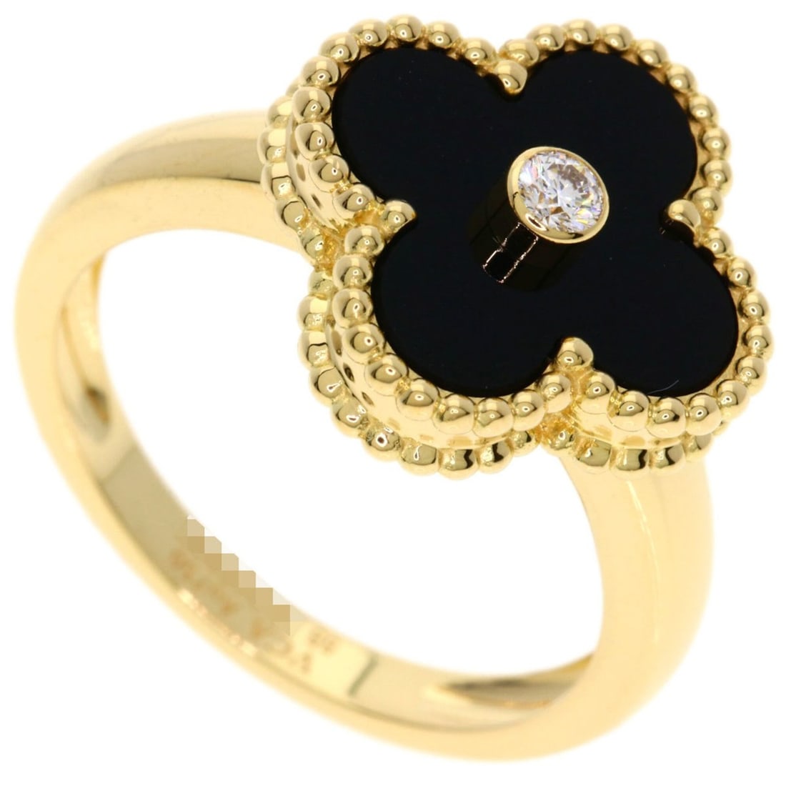 Van Cleef & Arpels Vintage Alhambra Diamond Onyx Ring #55 18K Yellow Gold Women's (1 of 18)