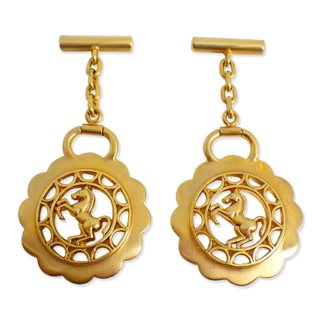 HERMES Cheval Fleur Horse Gold Cufflinks: --- Catalog ---Category: SizeSize (HxWxD): 39.40mm x 25.50mm / 1.55'' x 1.00''Category: DesignType: CufflinksGender: WomenCategory: GeneralBrand: Hermes--- Item List ---Section: ConditionRanking: Rank