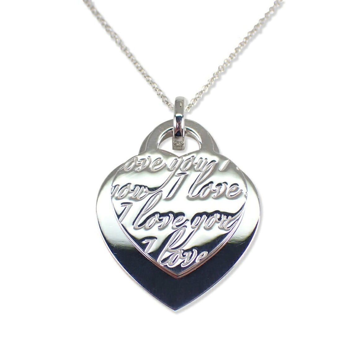 TIFFANY & Co. 925 "I Love You" Double Heart Tag Necklace Pendant (1 of 15)