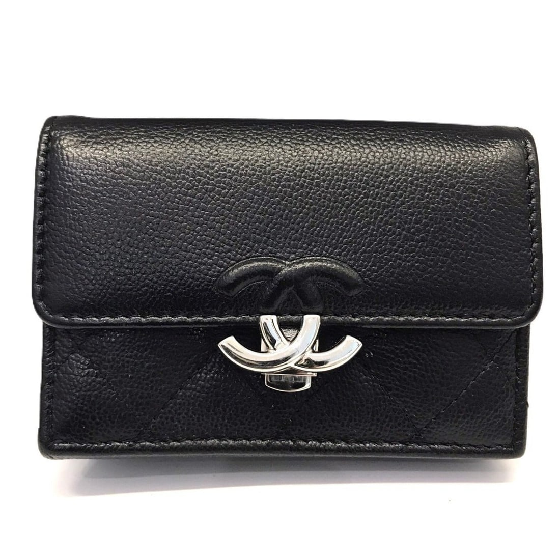 Chanel Small Flap Wallet, Caviar Leather, Black, Series 28, Tri-fold AP0230 CHANEL: --- Catalog ---Category: SizeSize (HxWxD): 7cm x 10.5cm x 3.5cm / 2.75'' x 4.13'' x 1.37''Category: DesignType: Wallet (tri-fold)Color: BlackGender: WomenMaterial: Grained Calfskin Category: GeneralBr